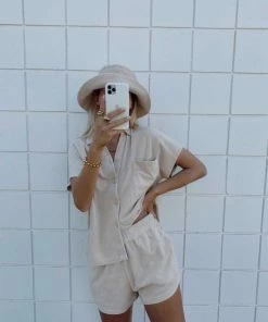 ARAMINTA JAMES TERRY BUCKET HAT BISCUIT SALE