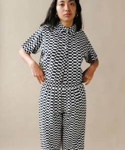 DUSHYANT SHORT SLEEVE CHECKERED TOP