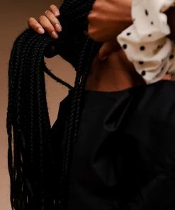 PIPE AND ROW NEW IN SILKY IVORY POLKA DOT SCRUNCHIE