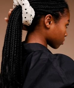 PIPE AND ROW NEW IN SILKY IVORY POLKA DOT SCRUNCHIE