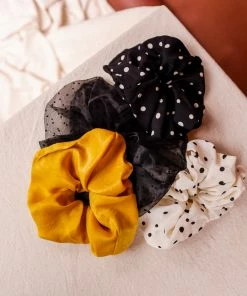 PIPE AND ROW NEW IN SILKY IVORY POLKA DOT SCRUNCHIE