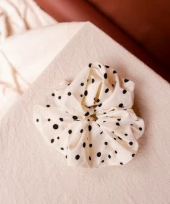 PIPE AND ROW NEW IN SILKY IVORY POLKA DOT SCRUNCHIE