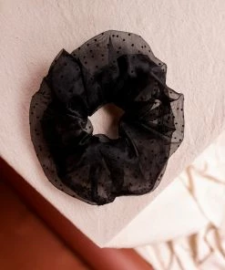PIPE AND ROW SHEER BLACK DOT SCRUNCHIE NEW IN