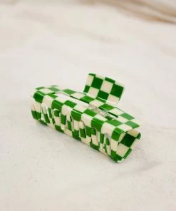 PIPE AND ROW XL CHECKER HAIR CLAW GREEN & CREAM SPRING '22