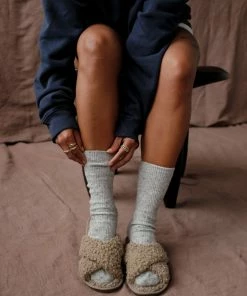 PIPE AND ROW BROWN SHEARLING SLIPPERS NEW IN