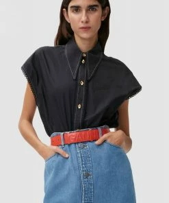 GANNI SPRING '22 COTTON POPLIN DIAMOND SLEEVELESS TOP