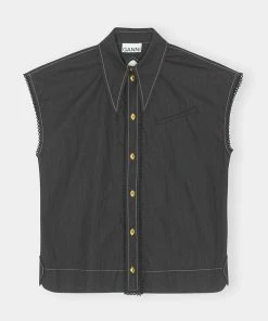 GANNI SPRING '22 COTTON POPLIN DIAMOND SLEEVELESS TOP