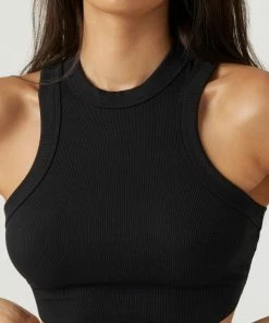 JOAH BROWN CROP RIB BODY TANK