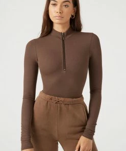 JOAH BROWN SPRING '22 HALF ZIP MOCK NECK