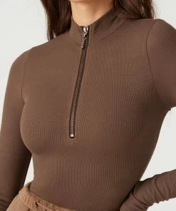 JOAH BROWN SPRING '22 HALF ZIP MOCK NECK