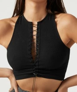 JOAH BROWN LACE UP CROP TANK SPRING '22
