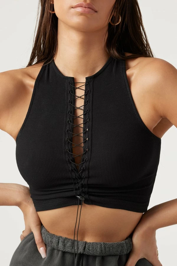 JOAH BROWN LACE UP CROP TANK SPRING '22 1 JOAH BROWN LACE UP CROP TANK SPRING '22