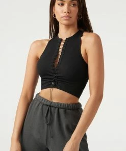 JOAH BROWN LACE UP CROP TANK SPRING '22
