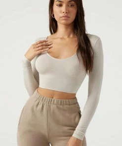 JOAH BROWN SCOOP NECK LONG SLEEVE SPRING '22