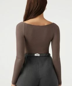 JOAH BROWN SALE SQUARE NECK LONG SLEEVE