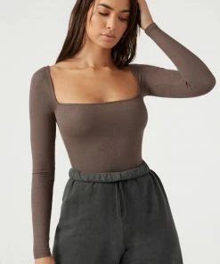 JOAH BROWN SALE SQUARE NECK LONG SLEEVE