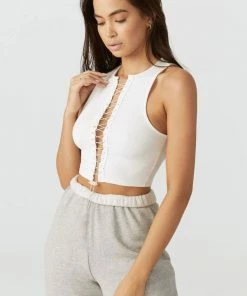JOAH BROWN LACE UP CROP TANK SPRING '22