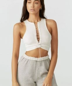 JOAH BROWN LACE UP CROP TANK SPRING '22