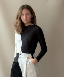 NIN STUDIO SWIRL MESH LONG SLEEVE TOP