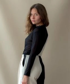 NIN STUDIO SWIRL MESH LONG SLEEVE TOP