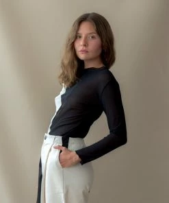 NIN STUDIO SWIRL MESH LONG SLEEVE TOP