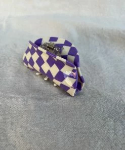 PIPE AND ROW ASYMMETRICAL HAIR CLAW PURPLE CHECK SPRING '22