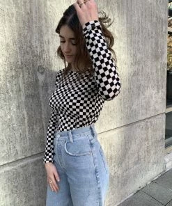 NICE THINGS CHECKER ROUND NECK LONG SLEEVE SALE