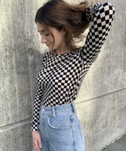 NICE THINGS CHECKER ROUND NECK LONG SLEEVE SALE