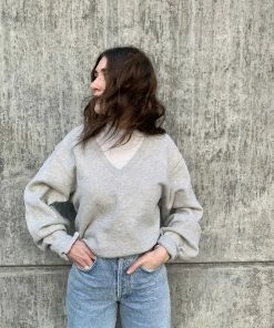 AGOLDE V-NECK BALLOON SLEEVE SWEATSHIRT GREY HEATHER SIZE XS SALE