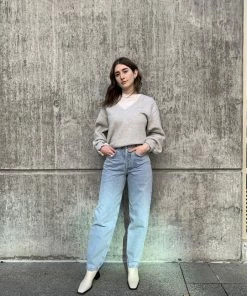 AGOLDE V-NECK BALLOON SLEEVE SWEATSHIRT GREY HEATHER SIZE XS SALE