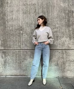 AGOLDE V-NECK BALLOON SLEEVE SWEATSHIRT GREY HEATHER SIZE XS SALE