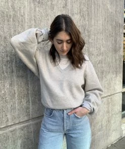 AGOLDE V-NECK BALLOON SLEEVE SWEATSHIRT GREY HEATHER SIZE XS SALE