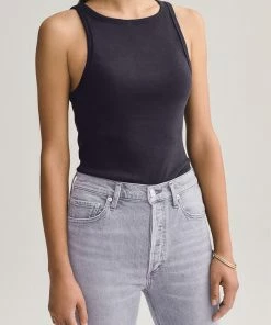 AGOLDE NEW IN RIB HIGH NECK TANK BLACK