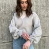 AGOLDE V-NECK BALLOON SLEEVE SWEATSHIRT GREY HEATHER SIZE XS SALE