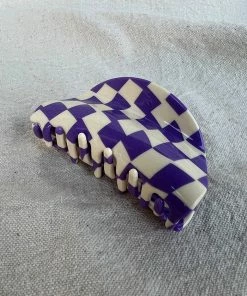 PIPE AND ROW ASYMMETRICAL HAIR CLAW PURPLE CHECK SPRING '22