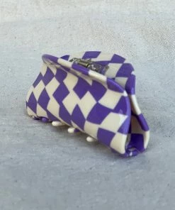 PIPE AND ROW ASYMMETRICAL HAIR CLAW PURPLE CHECK SPRING '22