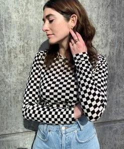 NICE THINGS CHECKER ROUND NECK LONG SLEEVE SALE