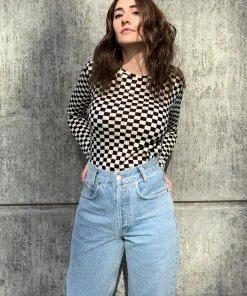 NICE THINGS CHECKER ROUND NECK LONG SLEEVE SALE